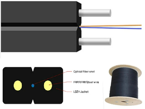 GJXH-2 G657A2 สายเคเบิลหล่นในร่ม FTTH โหมดเดียวไฟเบอร์ 1 กม. ปลอกสารหน่วงไฟ